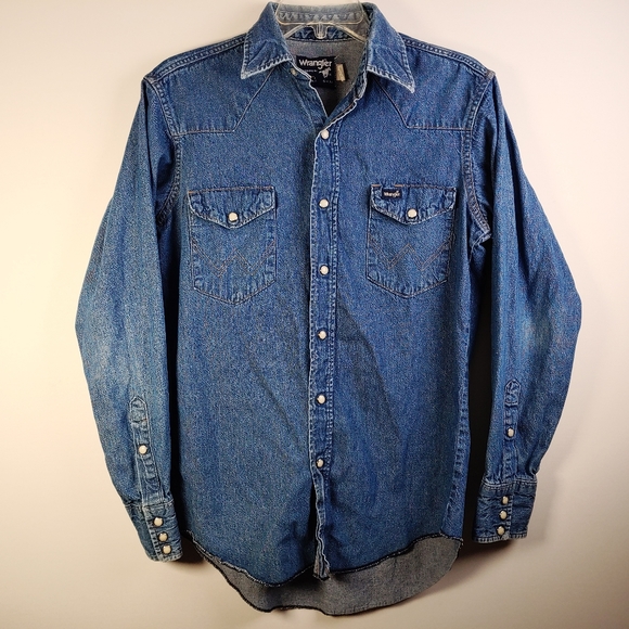 Lee Other - Wrangler Denim Shirt Pearl Snap Extra Long Tail 15